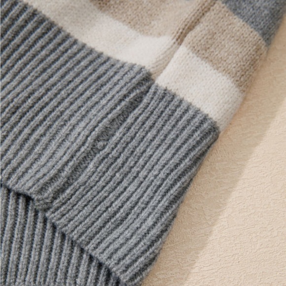 Grey Tan White Stripe Sweater - Picture 3 of 7